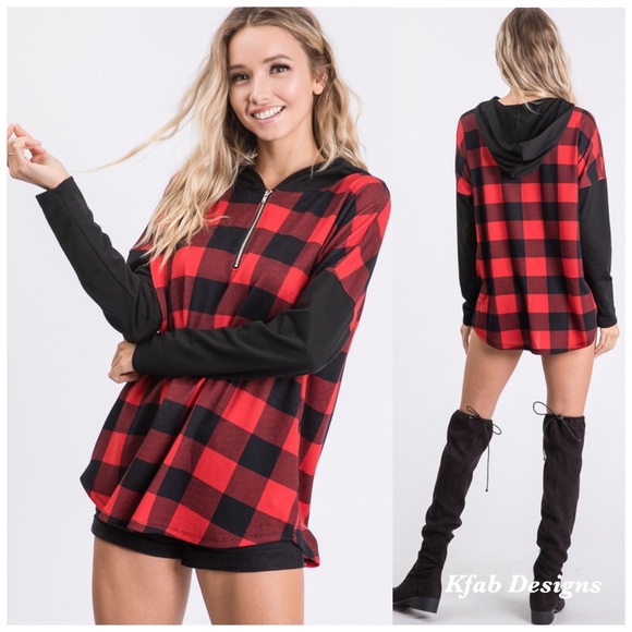 ❤️LAST 1! Check Zip Up Hoodie w/Contrast Sleeves! - Picture 13 of 13